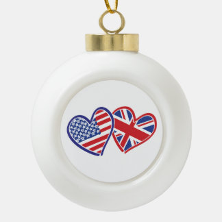 USA und UK Flag Hearts Keramik Kugel-Ornament