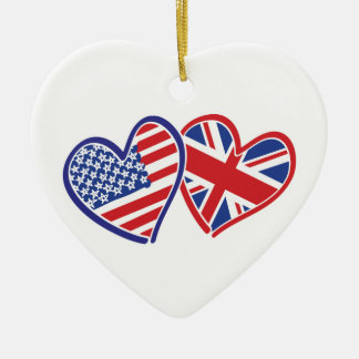USA und UK Flag Hearts Keramik Ornament
