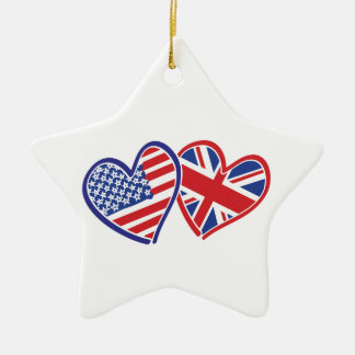 USA und UK Flag Hearts Keramik Ornament