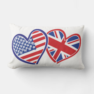 USA und UK Flag Hearts Lendenkissen
