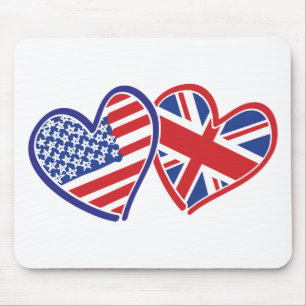 USA und UK Flag Hearts Mousepad