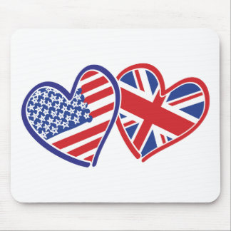 USA und UK Flag Hearts Mousepad