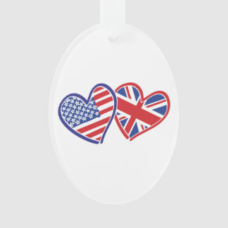 USA und UK Flag Hearts Ornament