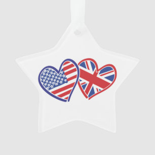 USA und UK Flag Hearts Ornament