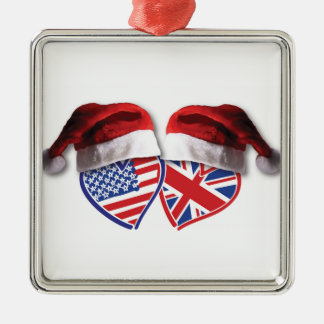 USA und UK Flag Hearts Ornament Aus Metall