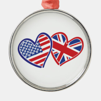 USA und UK Flag Hearts Ornament Aus Metall