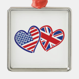 USA und UK Flag Hearts Ornament Aus Metall
