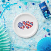 USA und UK Flag Hearts Pappteller (Party)