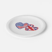 USA und UK Flag Hearts Pappteller (Schrägansicht)