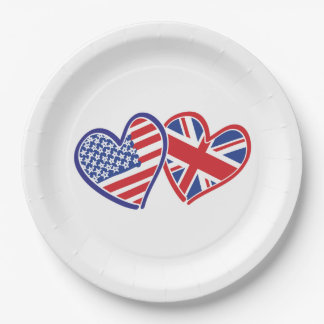 USA und UK Flag Hearts Pappteller