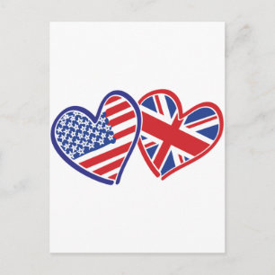 USA und UK Flag Hearts Postkarte
