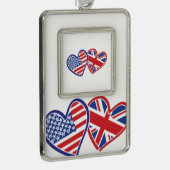 USA und UK Flag Hearts Rahmen-Ornament Silber (Rechts)