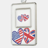 USA und UK Flag Hearts Rahmen-Ornament Silber (Links)