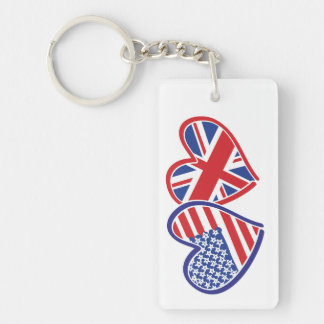 USA und UK Flag Hearts Schlüsselanhänger