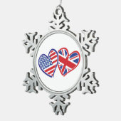 USA und UK Flag Hearts Schneeflocken Zinn-Ornament (Rechts)