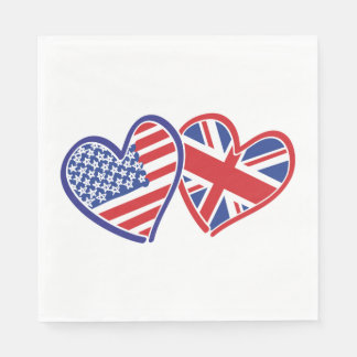 USA und UK Flag Hearts Serviette