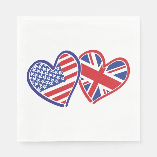 USA und UK Flag Hearts Serviette (Vorderseite)