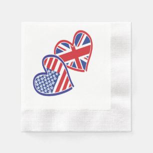 USA und UK Flag Hearts Serviette