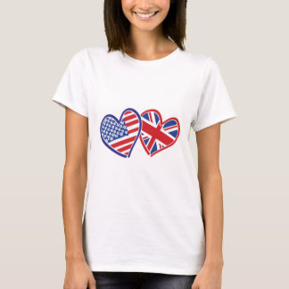USA und UK Flag Hearts T-Shirt