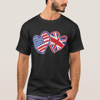 USA und UK Flag Hearts T-Shirt