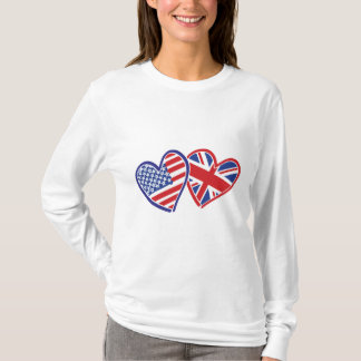 USA und UK Flag Hearts T-Shirt