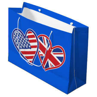 USA und UK Patriotic Flag Hearts Große Geschenktüte