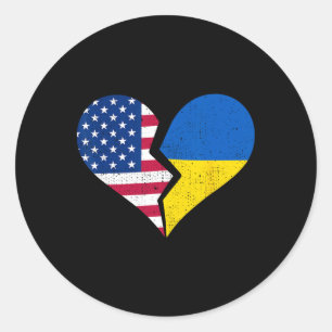 Usa- und Ukraine-Flaggen – Broken Heart Symbol Vin Runder Aufkleber