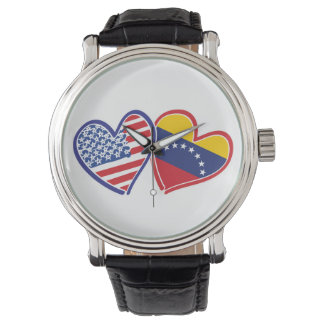 USA und Venezuela-Flaggen-Herzen Armbanduhr