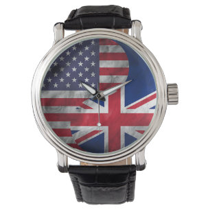 USA und Vereinigtes Königreich Duale Flagge Yin Y Armbanduhr