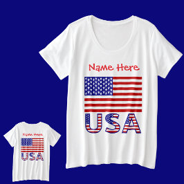 USA United Staaten America Flag Red Personalisiert Große Größe T-Shirt
