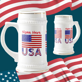USA United Staaten America Flag Red Personalizatio Bierglas