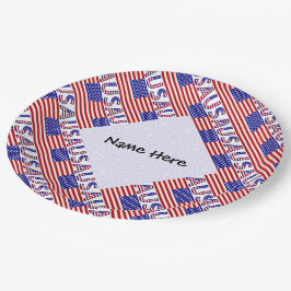 USA United Staaten America Flag Tiled Personalisie Pappteller