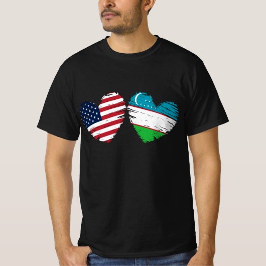 USA Usbekistan Flaggenstaat Herz Usbekisch T-Shirt (Vorderseite)