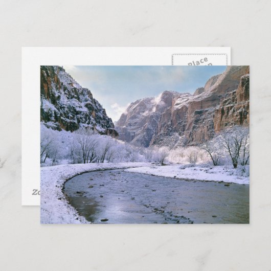 USA, Utah, Zion NP Der neue Schnee bedeckt die Sch Postkarte (Vorne/Hinten)