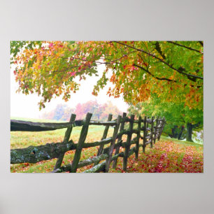 USA, Vermont. Zaun unter Laub. Poster