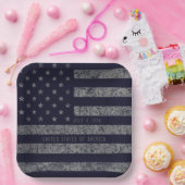 USA Vintag Dark Blue Grunge American Flag Pappteller (Party)