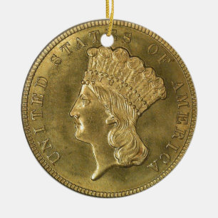 "USA-Vintage-1854-Drei-Dollar-Stück-Schmuck" Keramik Ornament