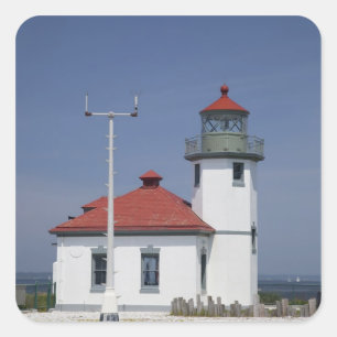 USA, Washington, Seattle, Alki Point Leuchtturm, Quadratischer Aufkleber