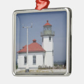 USA, Washington, Seattle, Alki Point Lighthouse, 2 Silbernes Ornament (Links)