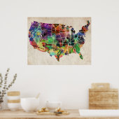 USA Watercolor Karte Poster (Küche)