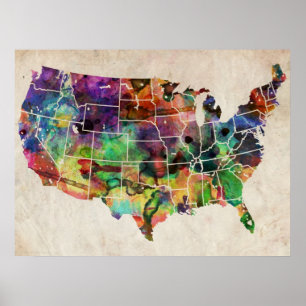 USA Watercolor Karte Poster