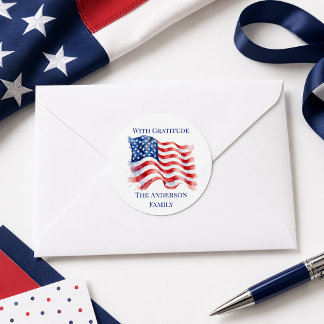 USA-Wellige-Flagge-Danke-Aufkleber Runder Aufkleber