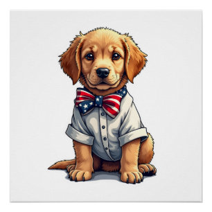 USA Welpen Patriot Golden Retriever Vintage T-Shir Poster