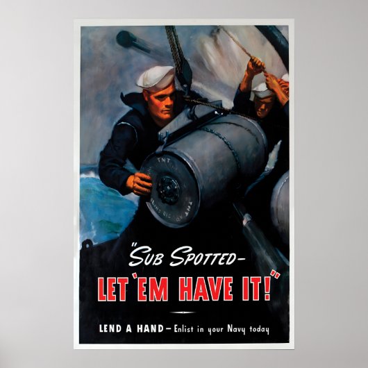 USA-WWII-Propagandaplakat U-Boot gesichtet - Lass Poster (Vorne)
