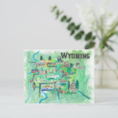 USA Wyoming Illustriert Travel Map Postkarte (Stehend Vorderseite)