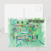 USA Wyoming Illustriert Travel Map Postkarte (Vorne/Hinten)