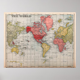USA-zentrierter Vintage-Weltkartenposter Poster