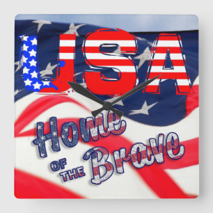 USA Zuhause der Brave Flag Quadratische Wanduhr