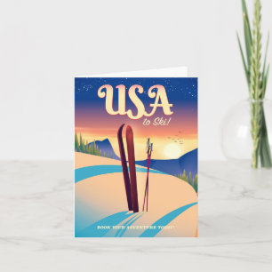 USA "Zum Skifahren" Vintage Reiseposter Feiertagskarte