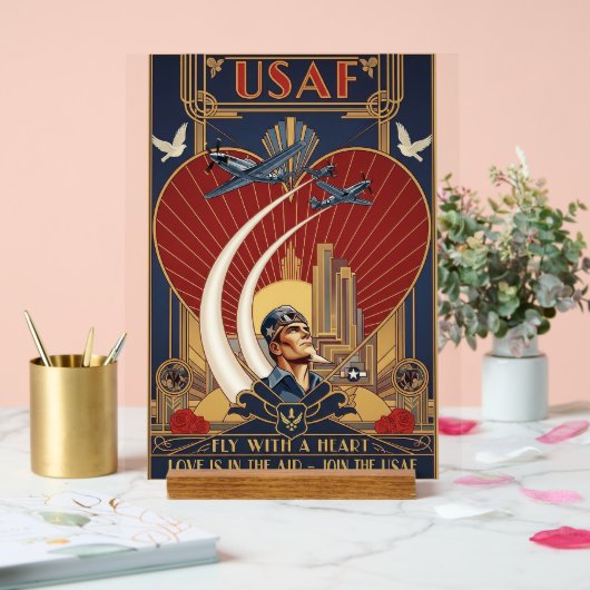 USAF Art Deco Valentine Edition Acrylschild (Hochzeit)